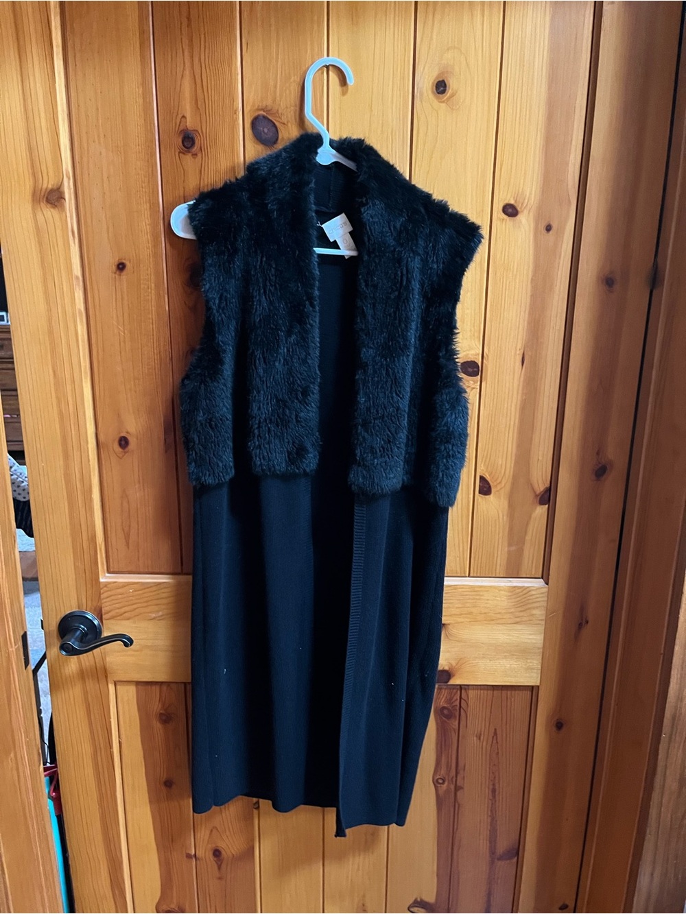 Chico's Black Faux Fur Trim Vest